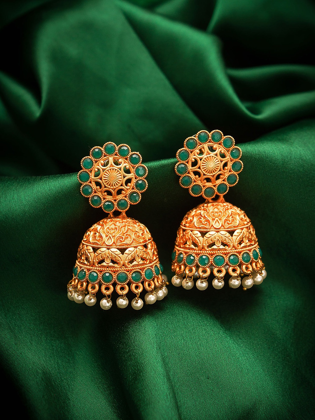 

aadita Gold-Toned Contemporary Jhumkas Earrings
