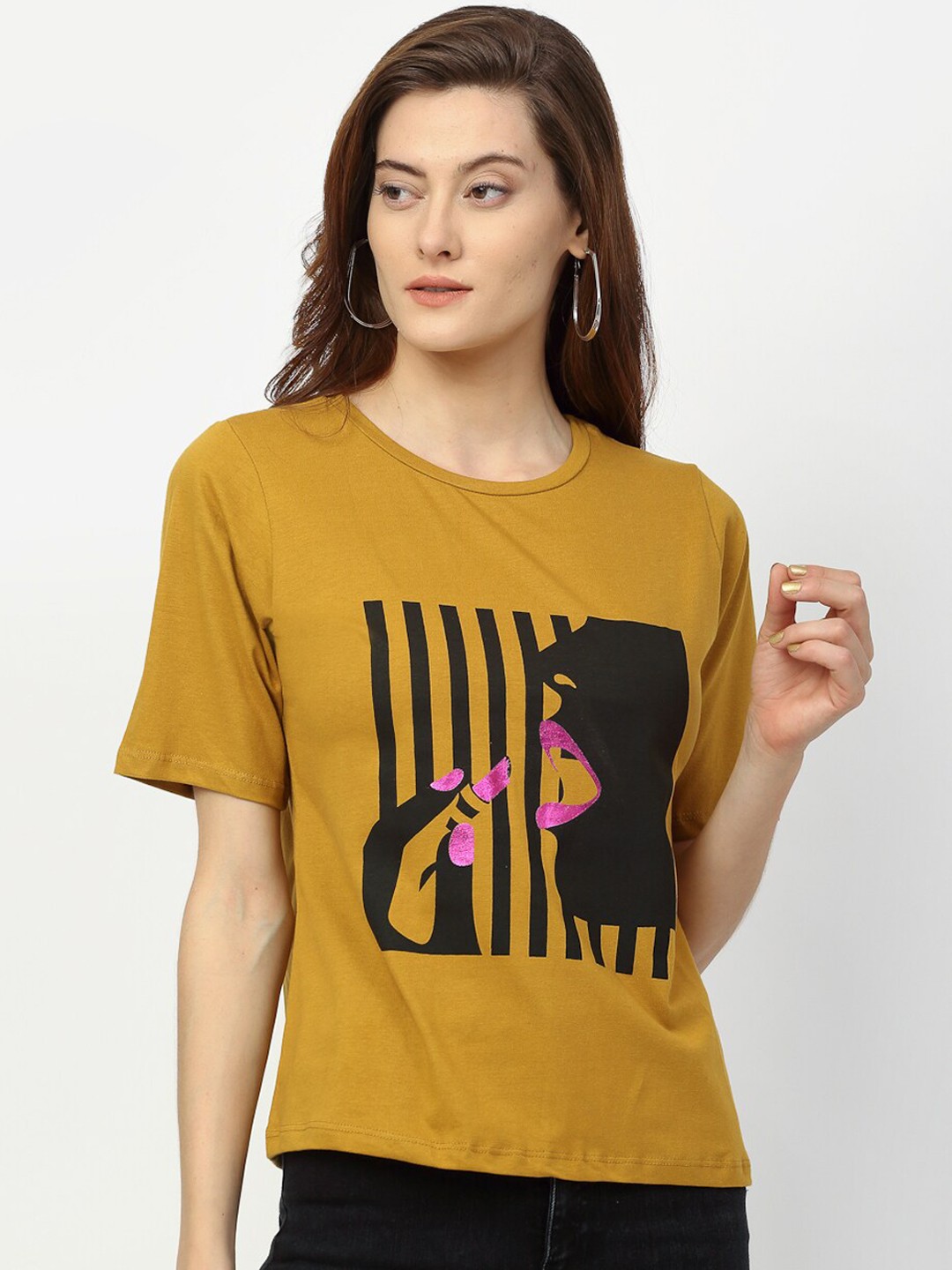 

Rigo Mustard Yellow & Black Regular Top