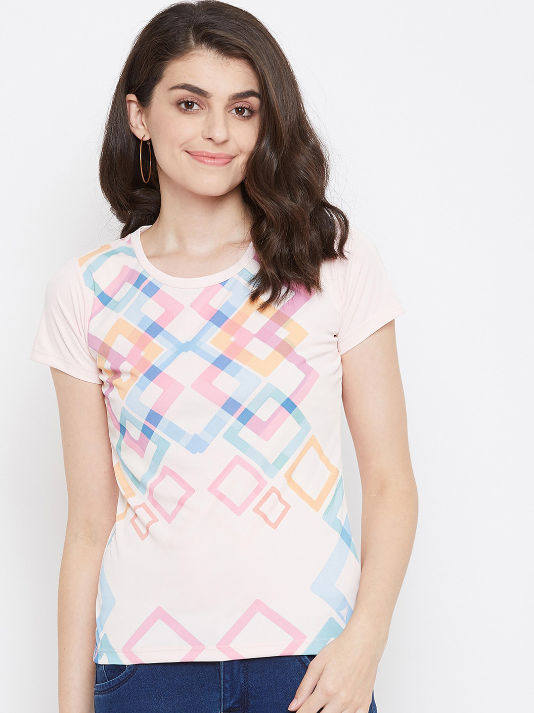 

NEVA Pink & Blue Cotton Regular Top