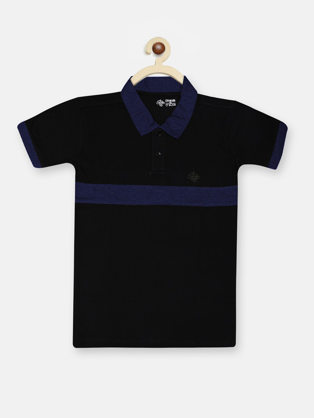 

CHIMPRALA Boys Black & Blue Polo Collar T-shirt