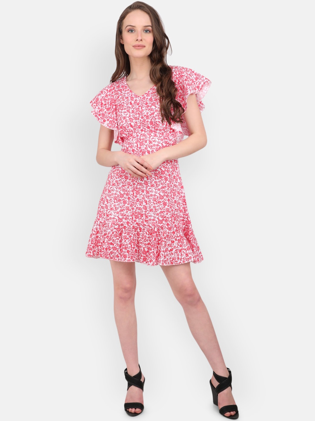 

MARC LOUIS White & Red Floral Cotton Dress