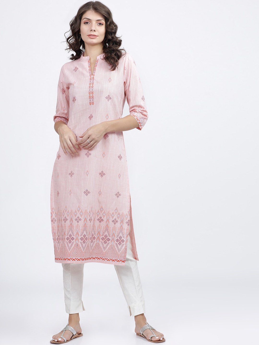 

Vishudh Women Pink Geometric Printed Kurta