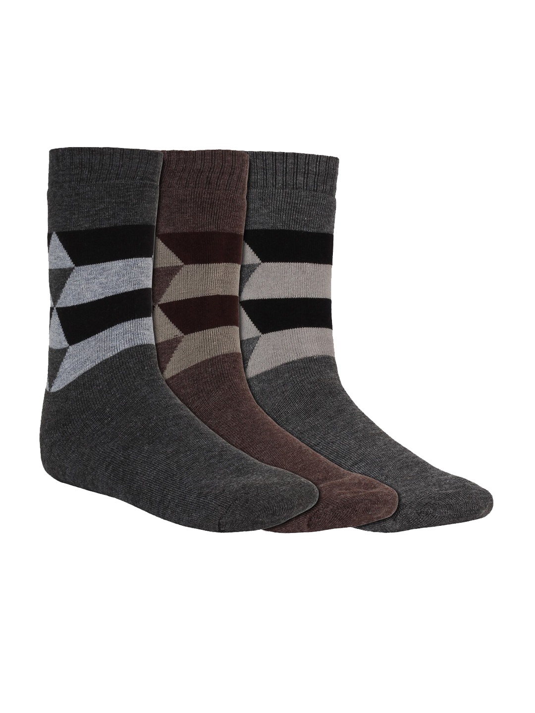 Creature Men Pack Of 3 Patterned Calf-Length Socks, Grey
