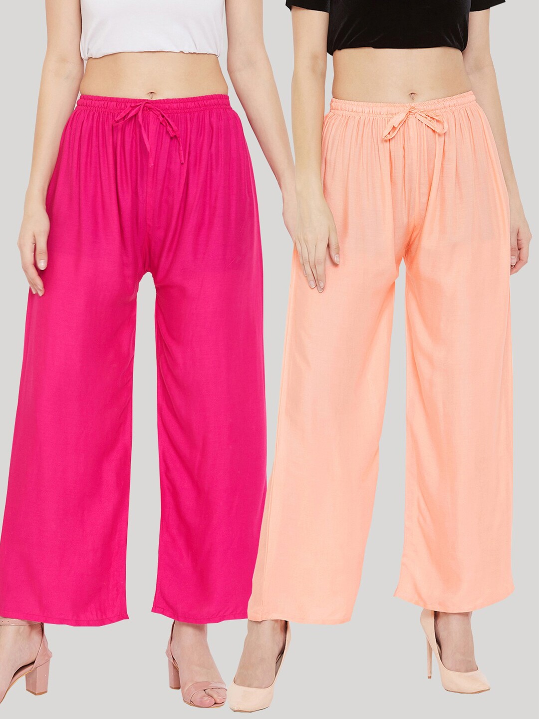 

Clora Creation Women Pack Of 2 Peach & Magenta Knitted Palazzos