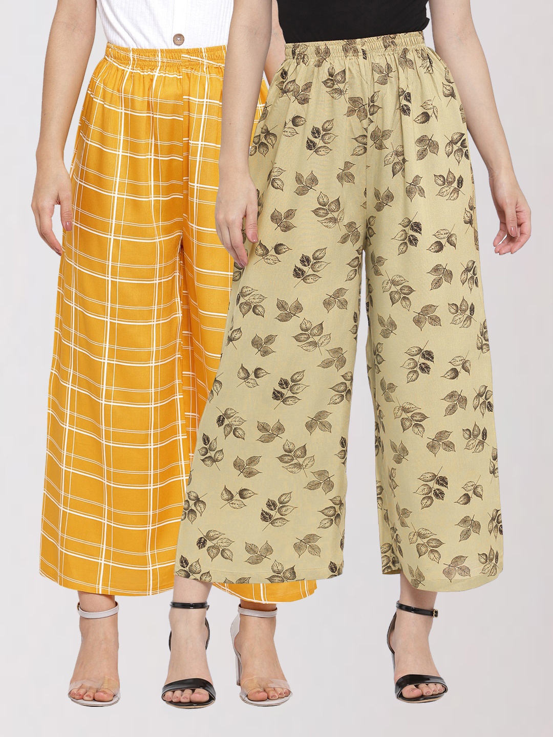 

KLOTTHE Women Yellow & White Pack of 2 Printed Palazzos