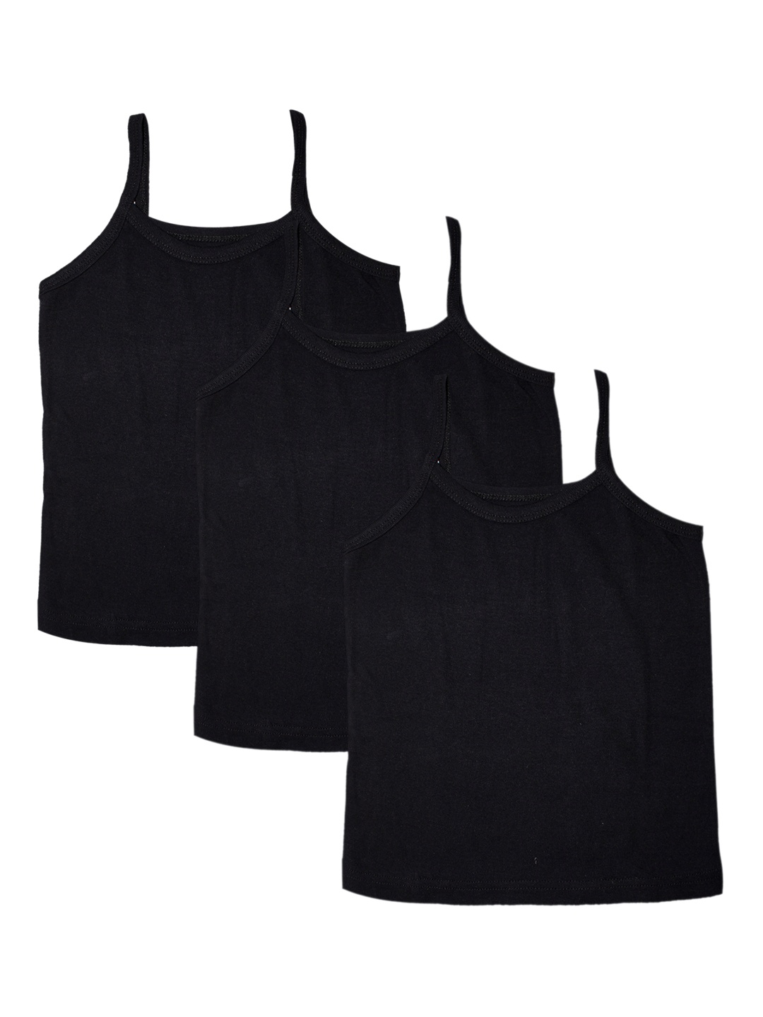 

KiddoPanti Girls Pack Of 3 Black Solid Pure Cotton Rib Knit Camisoles
