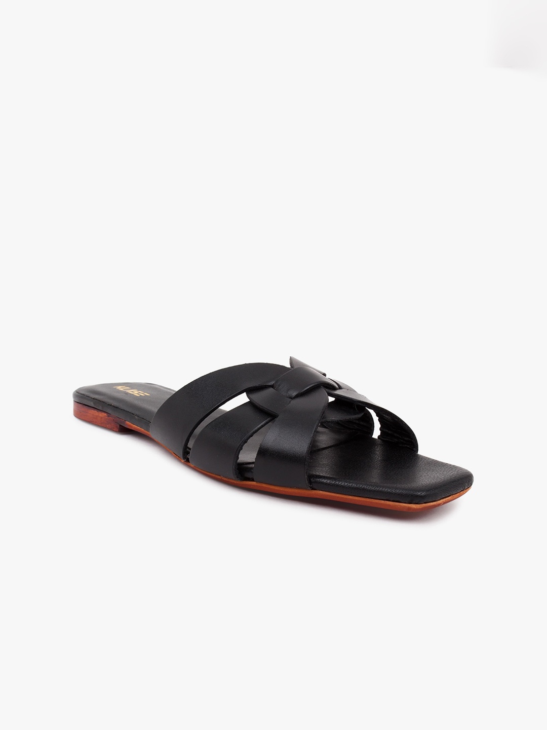 

KLASE Women Black Solid Leather Open Toe Flats