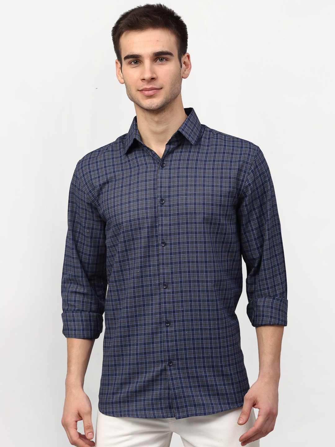 

JAINISH Men Blue Checked Regular Fit Casual Shirt