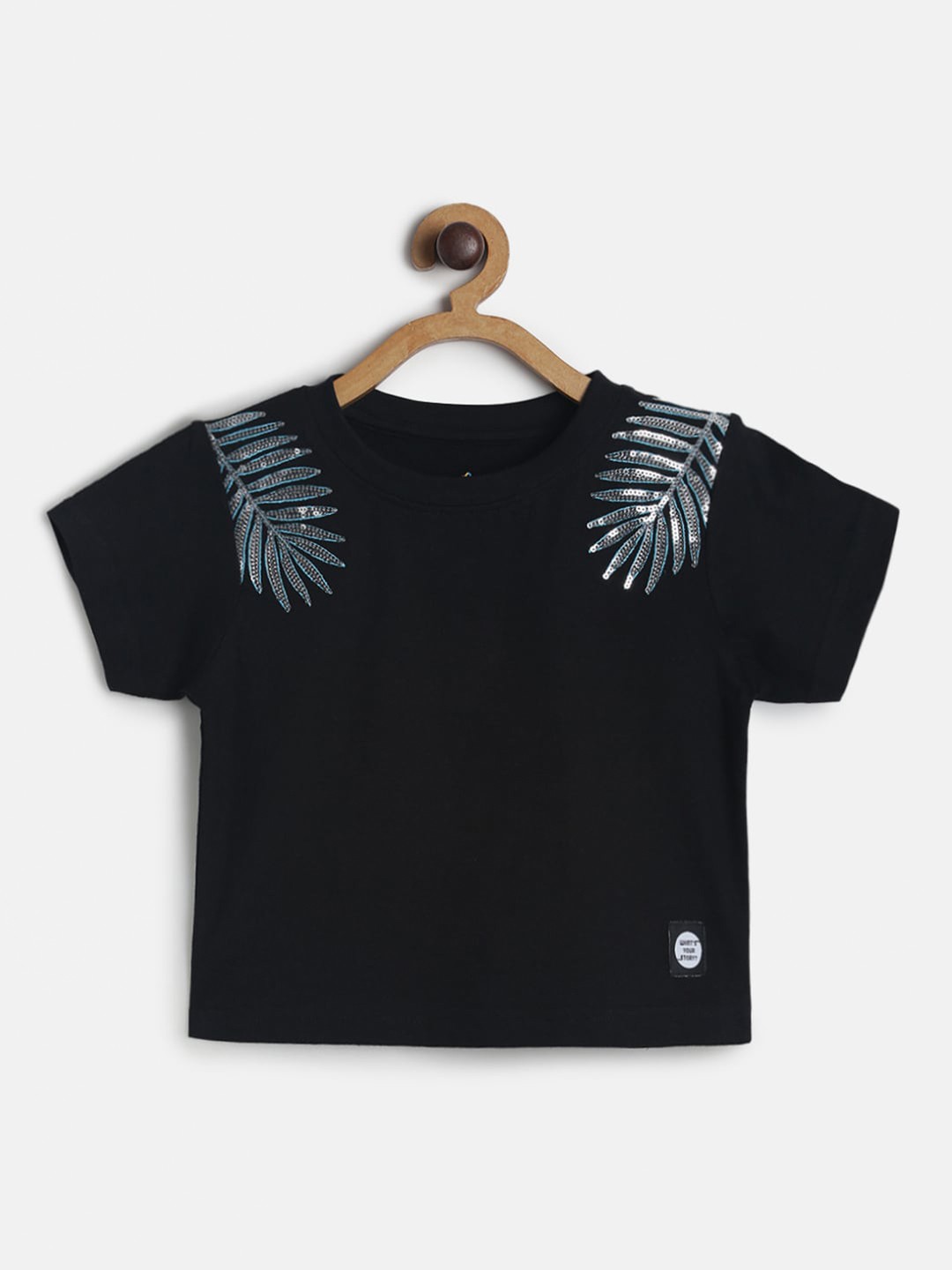 

TALES & STORIES Girls Black Printed Round Neck T-shirt