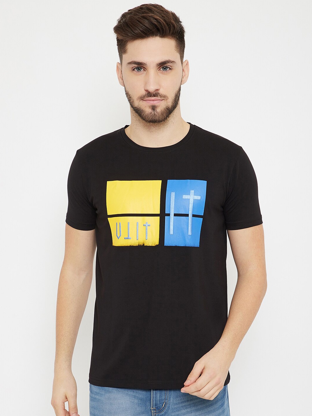 

Bishop Cotton Men Black Typography Printed T-shirt