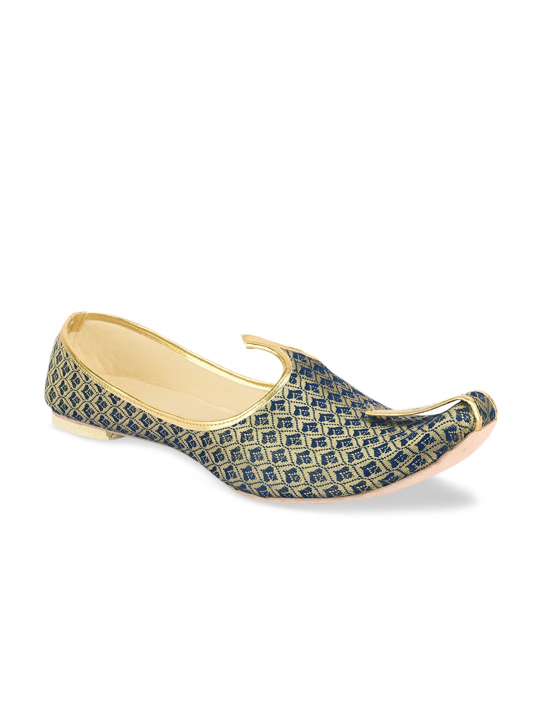 

DESI COLOUR Men Blue & Gold-Toned Woven Design Mojaris