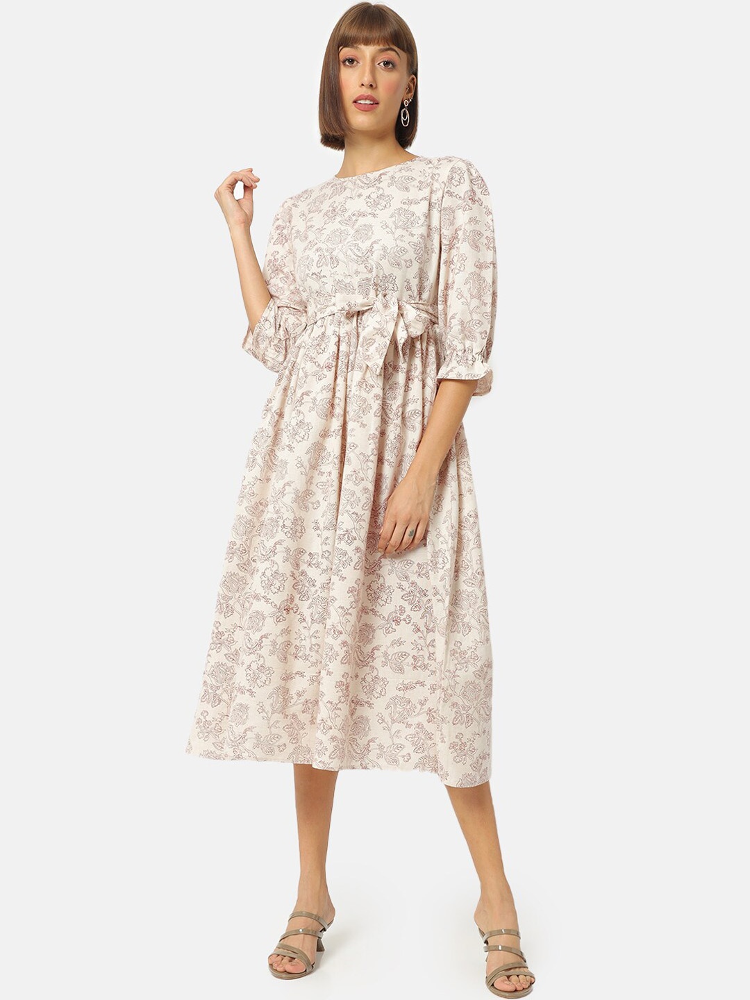 

Saaki Off White Floral Cotton Midi Dress