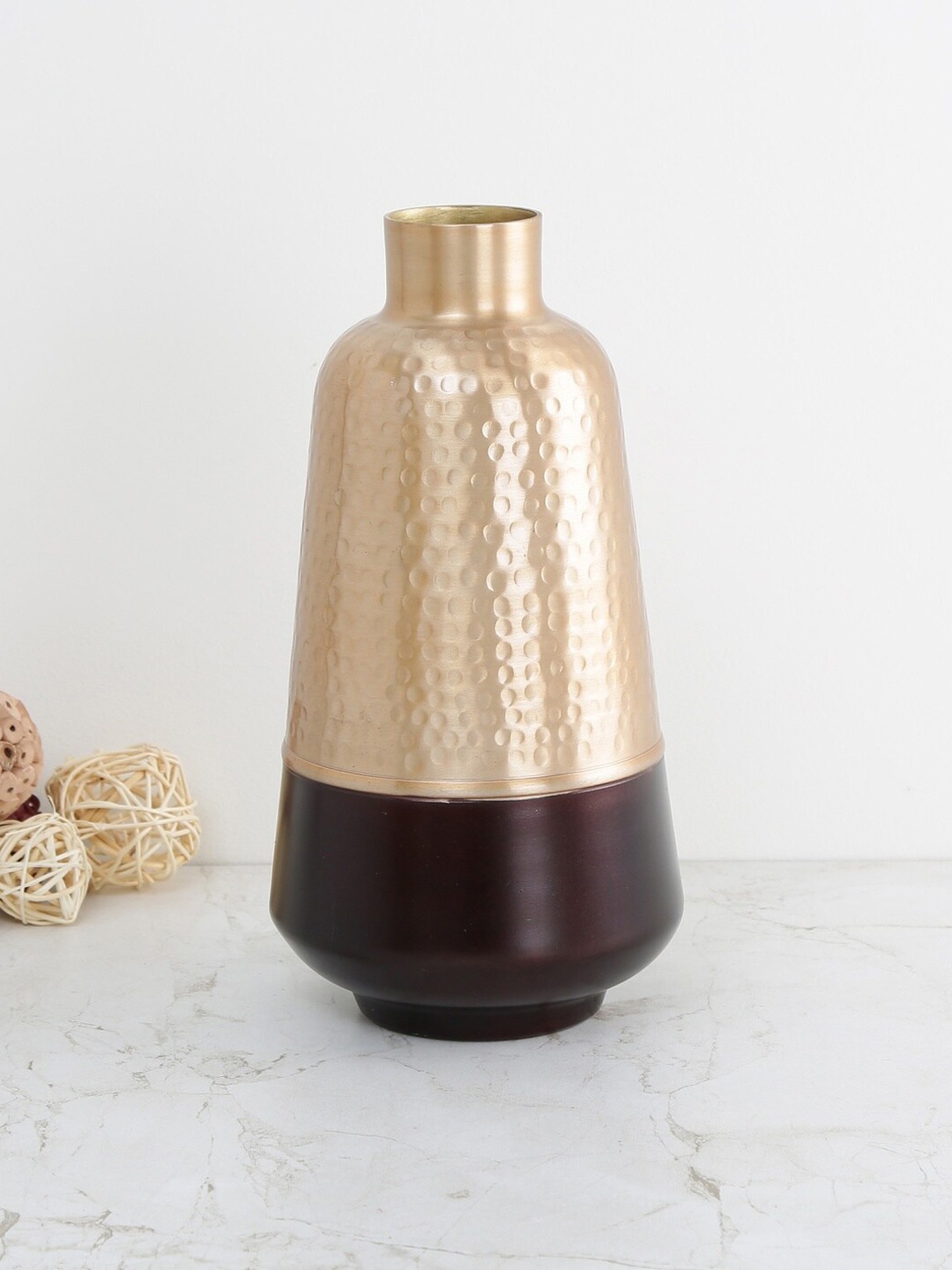 

Home Centre Gold-Toned & Coffee Brown Adrian Colourblocked Hammered Vase