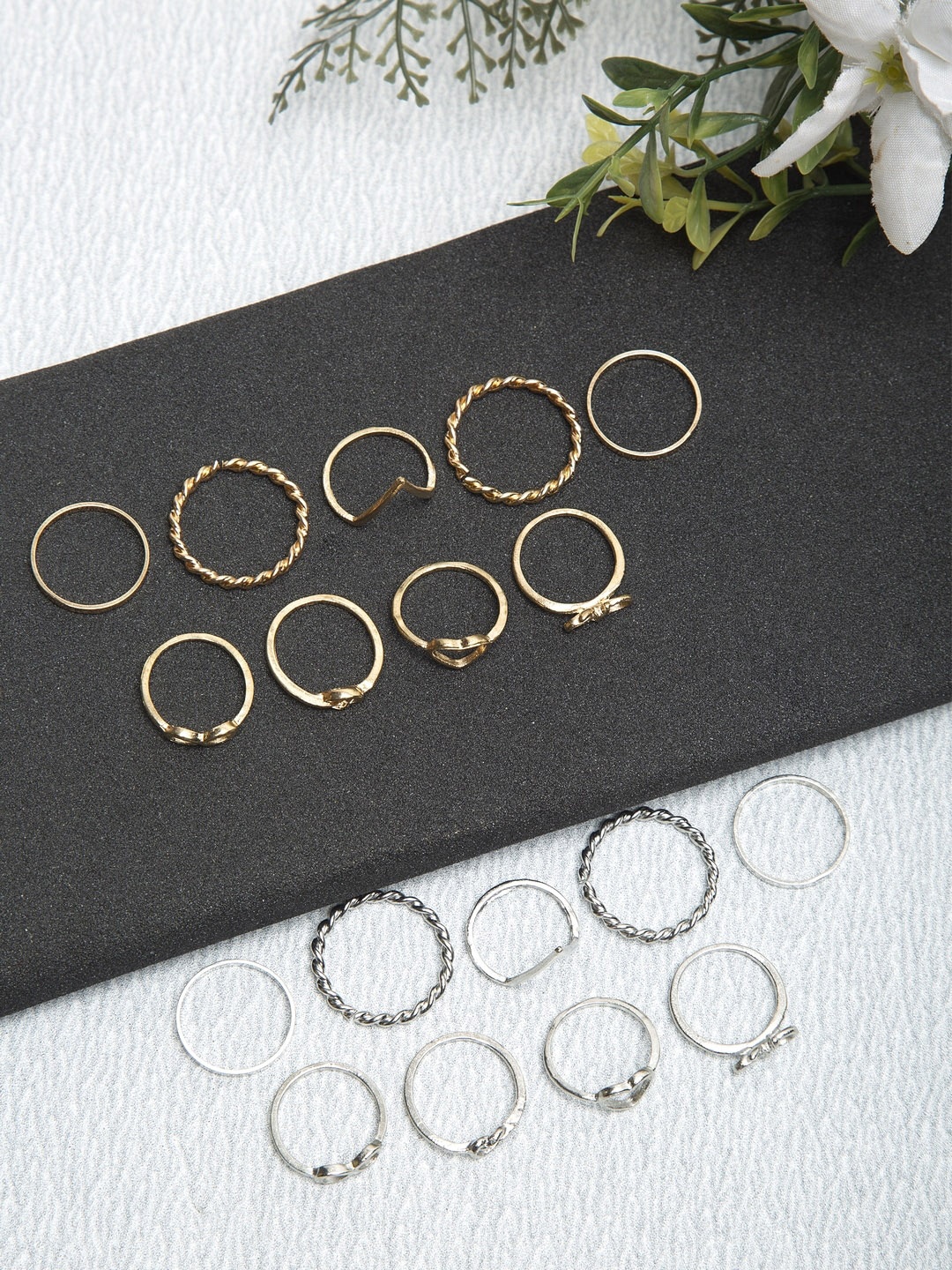 

YouBella Set Of 18 Gold-Toned & Silver-Toned Textured Finger Rings
