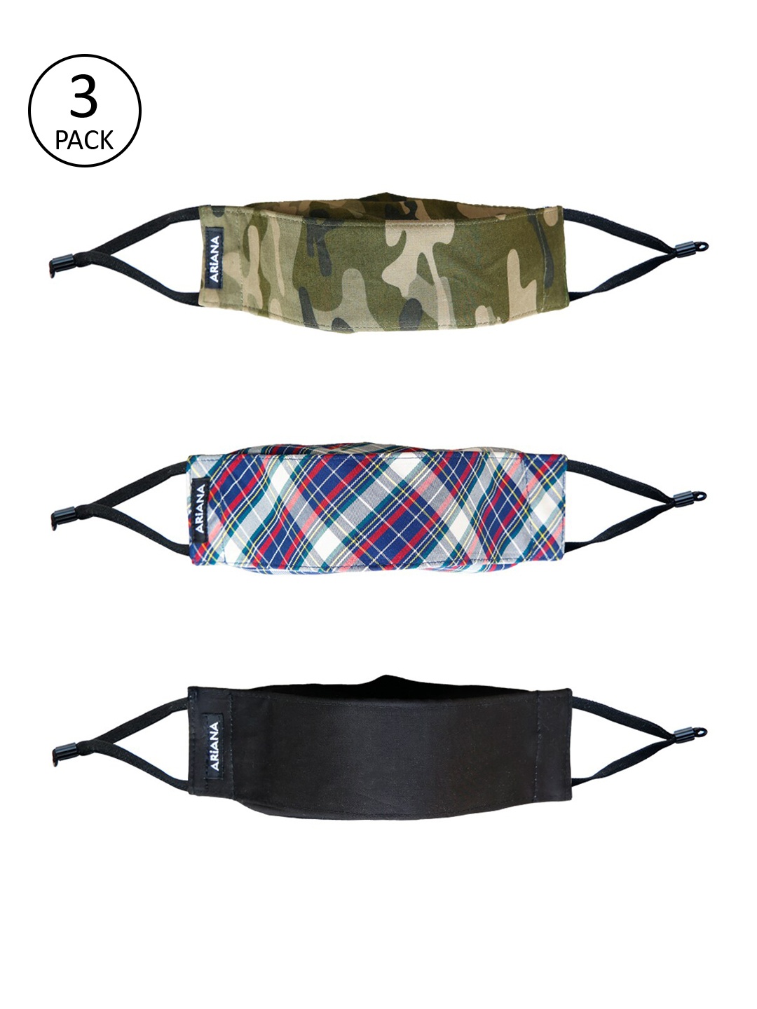 

Ariana Pack Of 3 Unisex 7-Ply 3D Cotton Reusable Cloth Face Masks, Multi