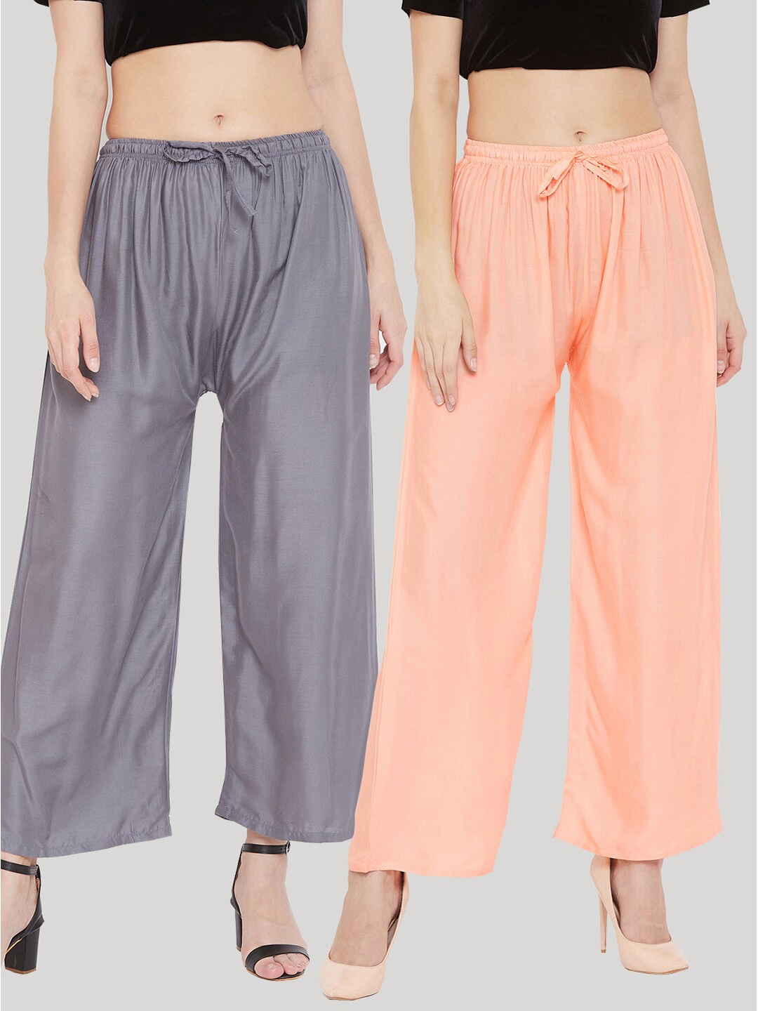 Clora Creation Women Pack of 2 Solid Palazzos, Grey