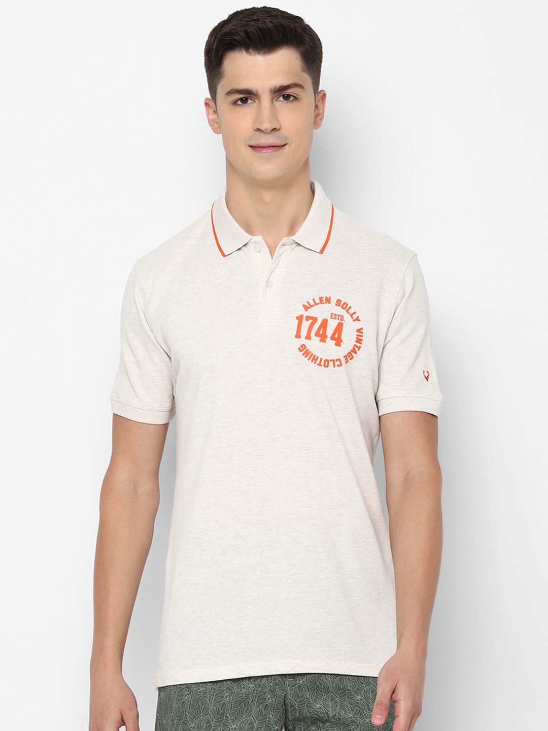 

Allen Solly Sport Men Cream- Coloured & Red Printed Polo Collar T-shirt