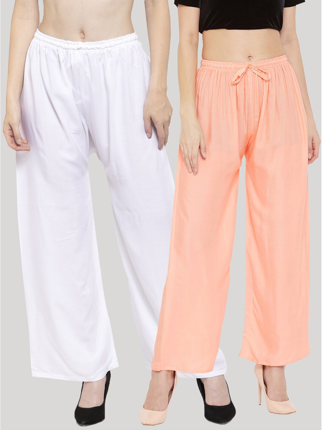 Clora Creation Women White & Peach Pack of 2 Knitted Palazzos