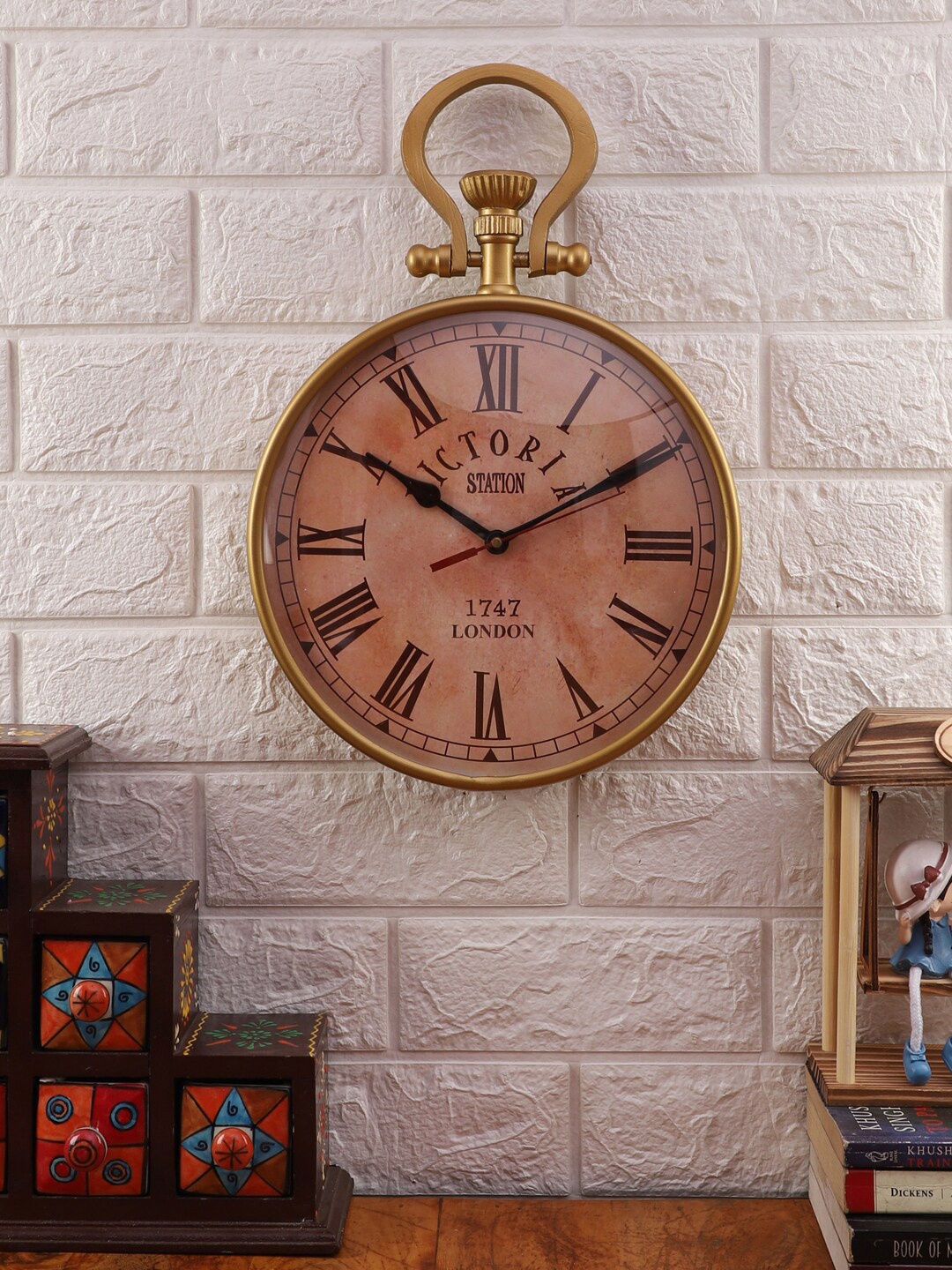 

EXIM DECOR Brown & Metal Vintage Victoria Wall Clock, Gold