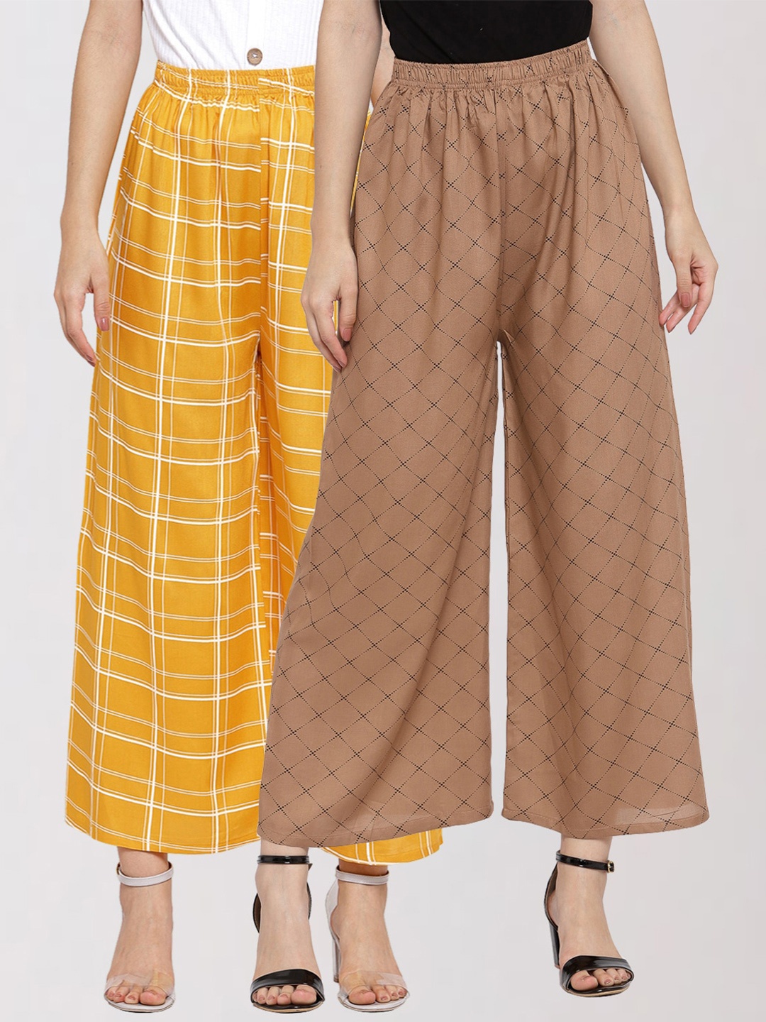 

KLOTTHE Women Pack Of 2 Brown & Yellow Printed Palazzos