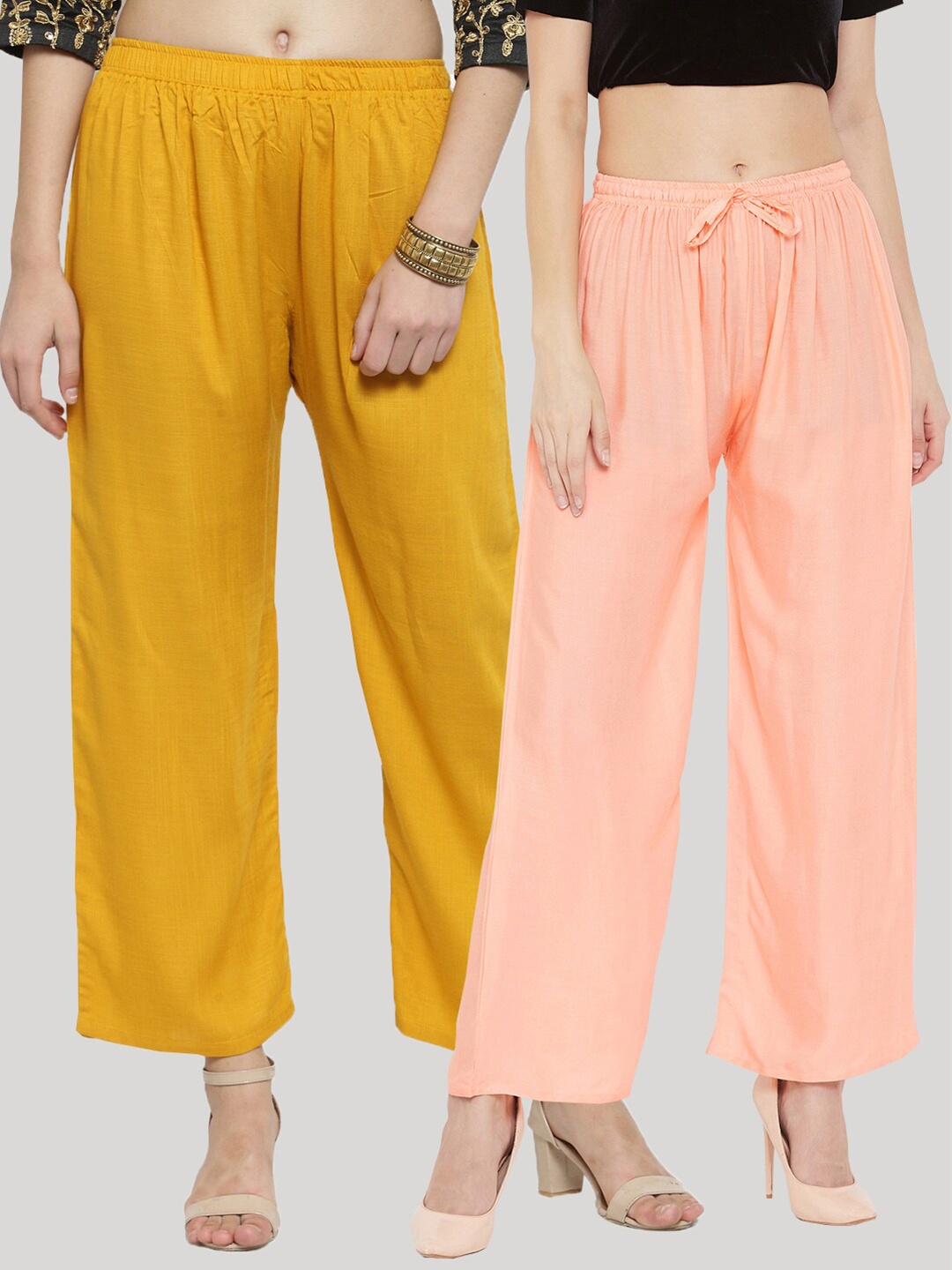 

Clora Creation Women Mustard Yellow & Peach Pack Of 2Knitted Palazzos
