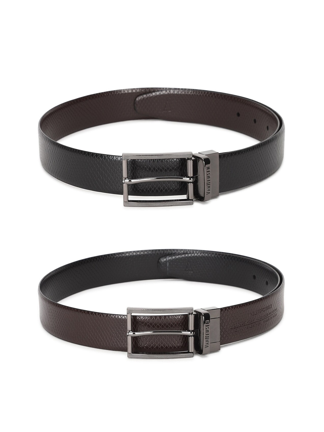 

Van Heusen Men Pack Of 2 Black & Brown Textured Leather Belt
