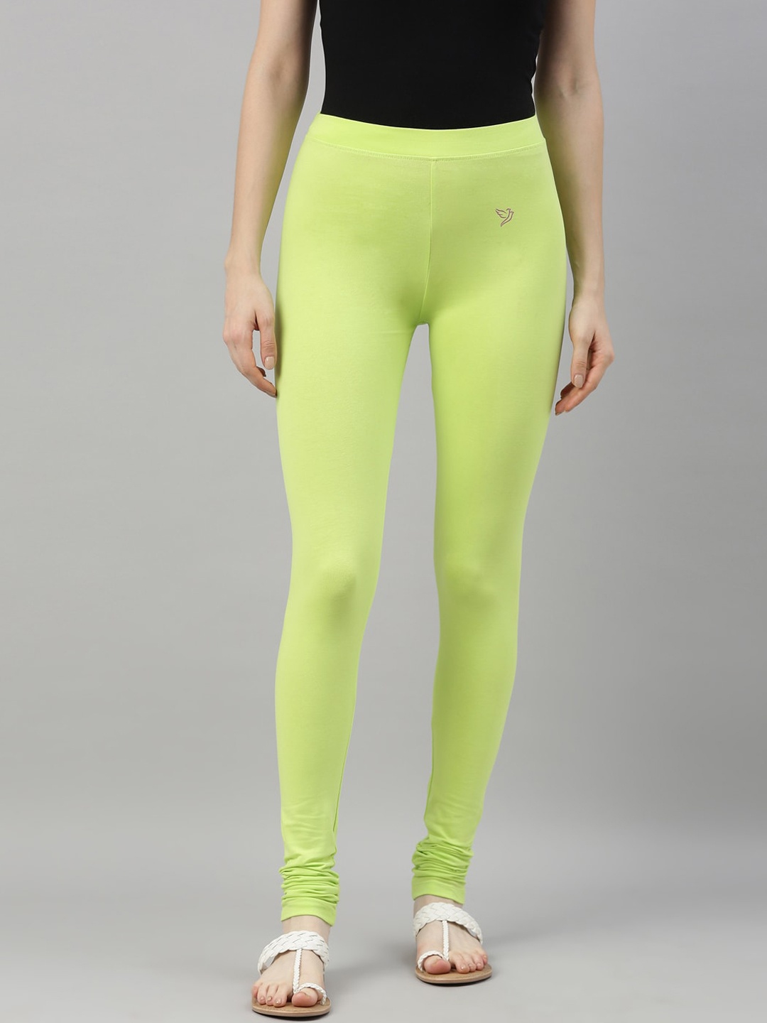 TWIN BIRDS Women Lime Green Solid Churidar Length Leggings