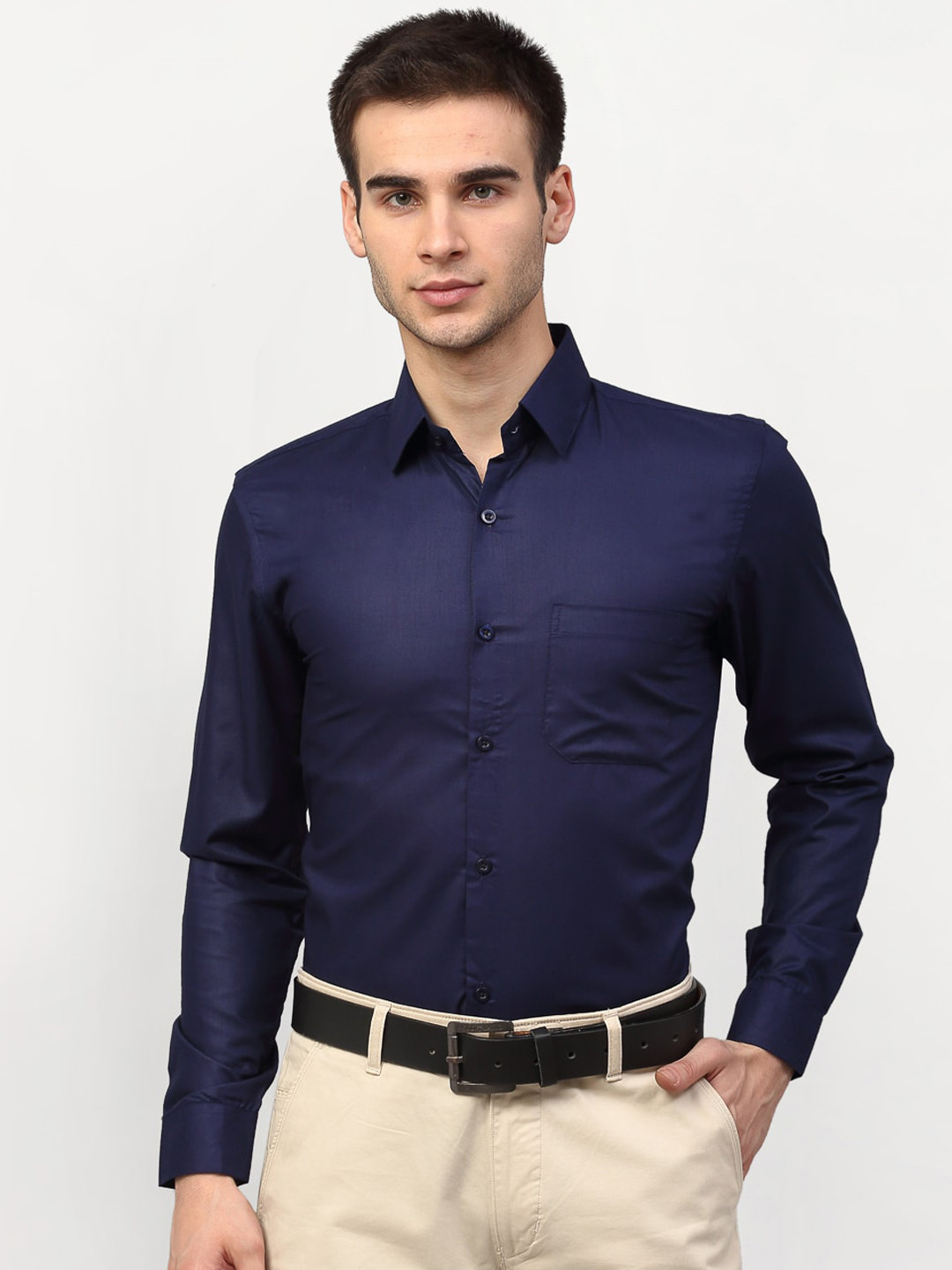 

JAINISH Men Navy Blue Solid Regular Fit Formal Shirt