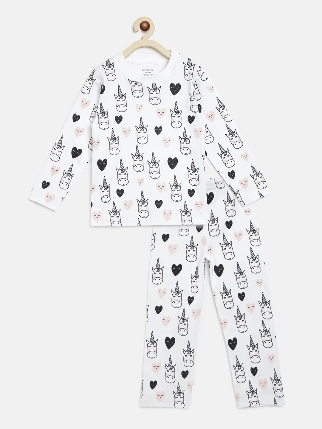 

berrytree Unisex Kids Pink & White Printed Night suit