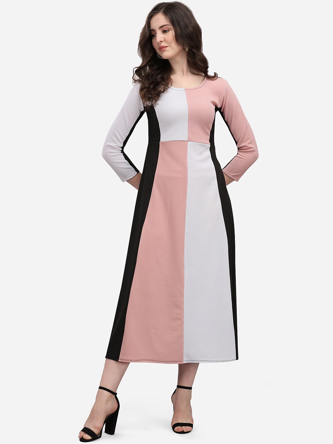 

PURVAJA Peach & White Colourblocked Maxi Midi Dress