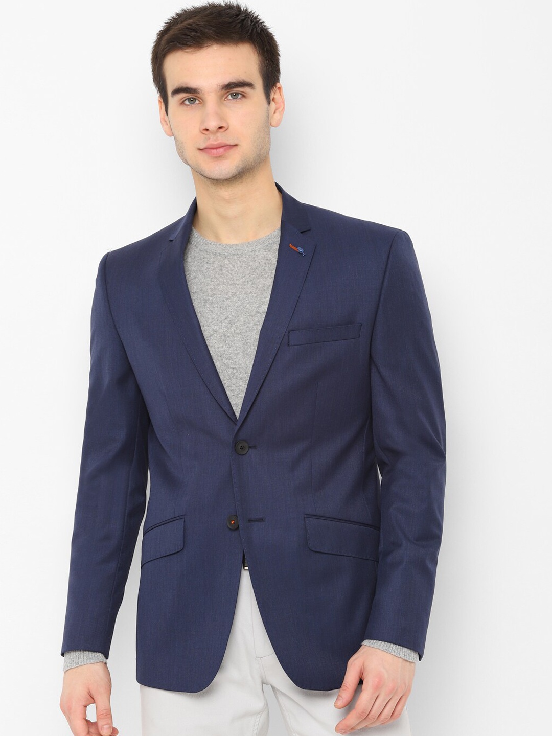 

SIMON CARTER LONDON Men Navy Blue Solid Slim-Fit Single Breasted Formal Blazers