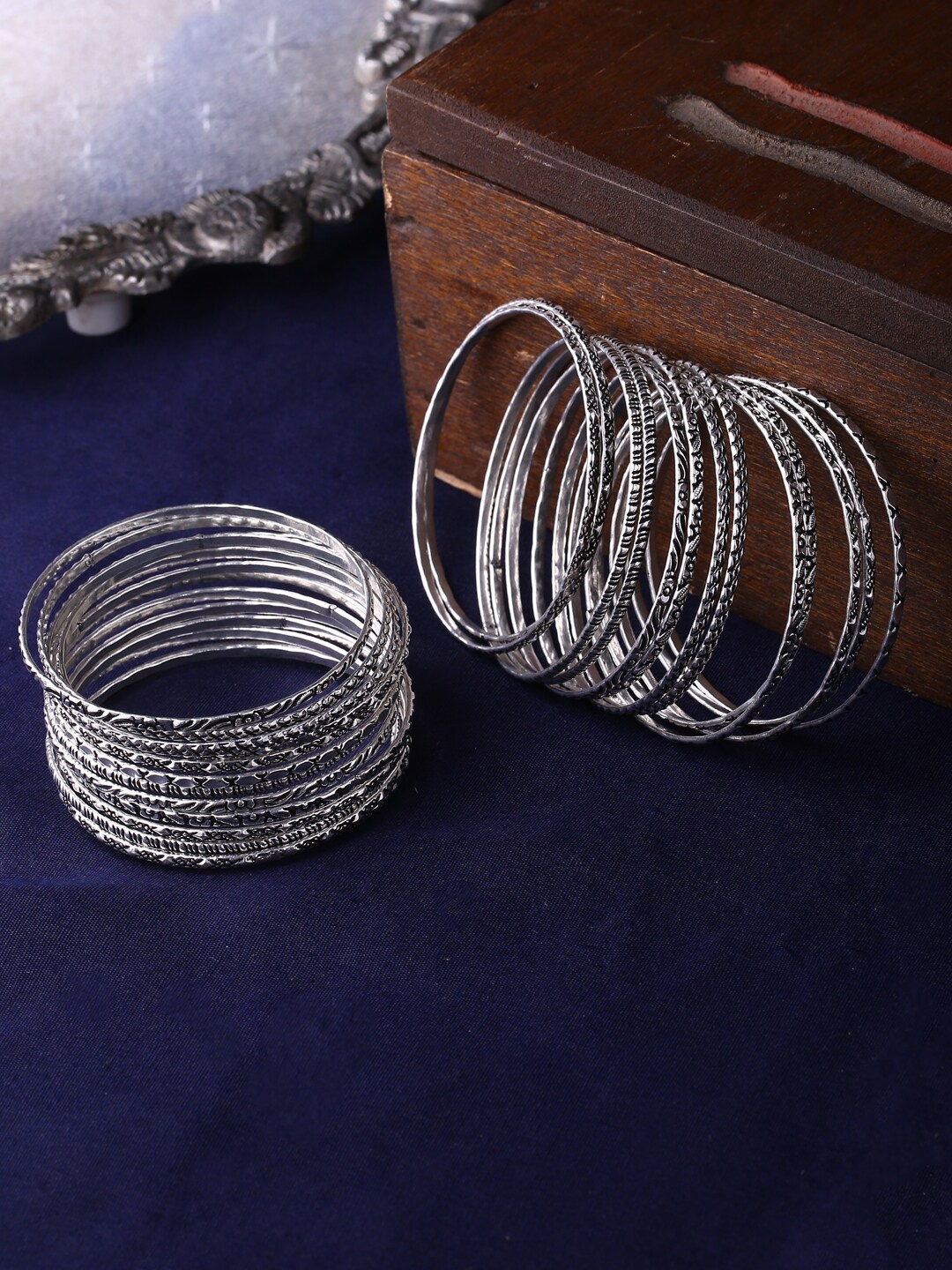 

Shoshaa Set Of 32 Oxidised Silver-Plated Brass Bangle