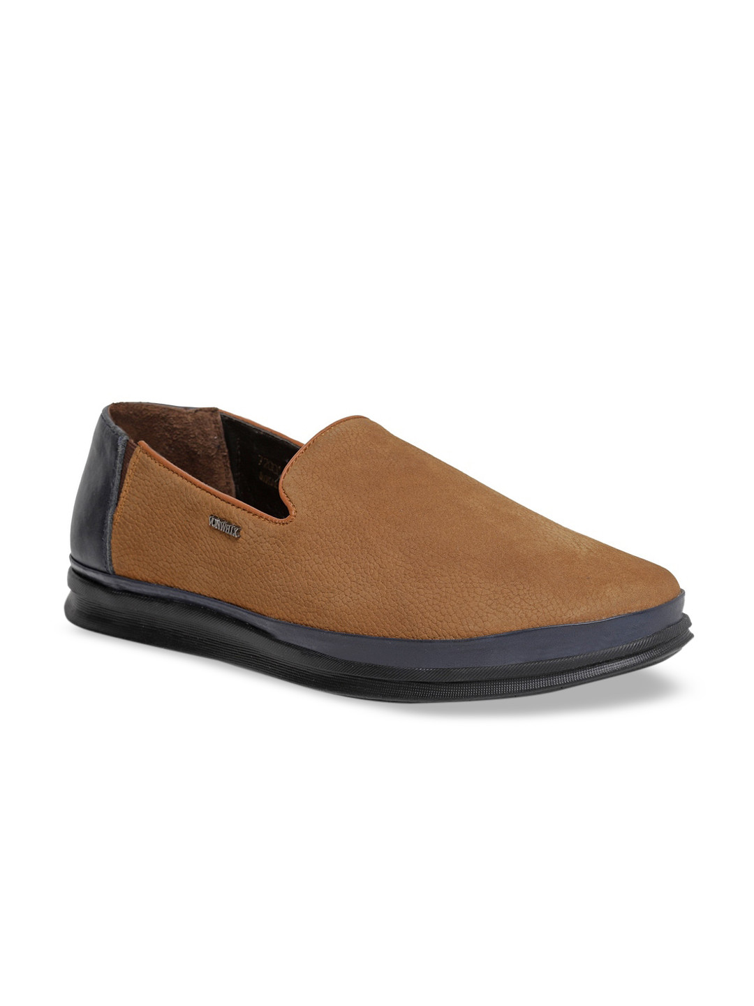 

VON WELLX GERMANY Men Tan Brown & Black Colourblocked Leather Slip-On Sneakers