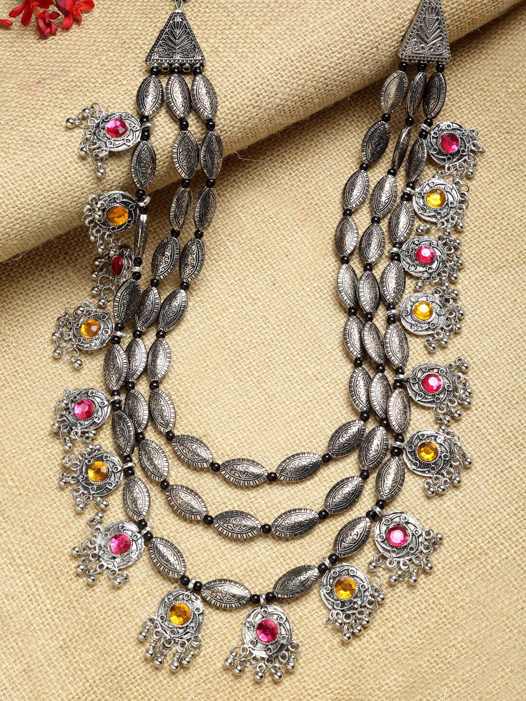 

NEUDIS Silver-Toned & Yellow Silver-Plated Oxidised Handcrafted Necklace