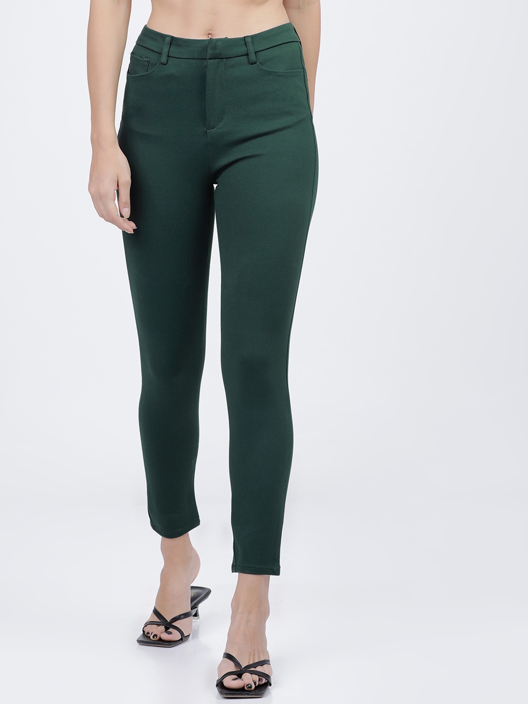 

Tokyo Talkies Women Green Slim Fit Regular Trousers