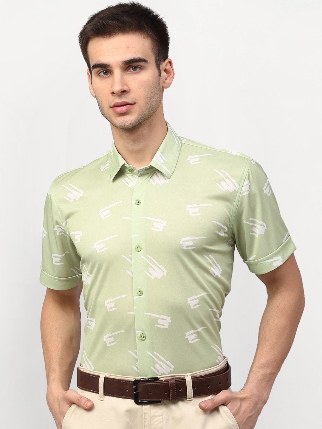 

JAINISH Men Sea Green & White Printed Regular Fit Formal Shirt