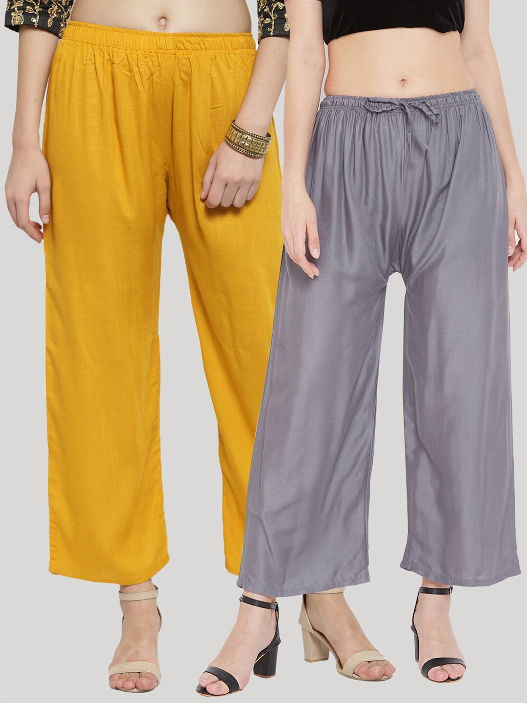 

Clora Creation Women Mustard Yellow & Grey Set Of 2 Palazzos