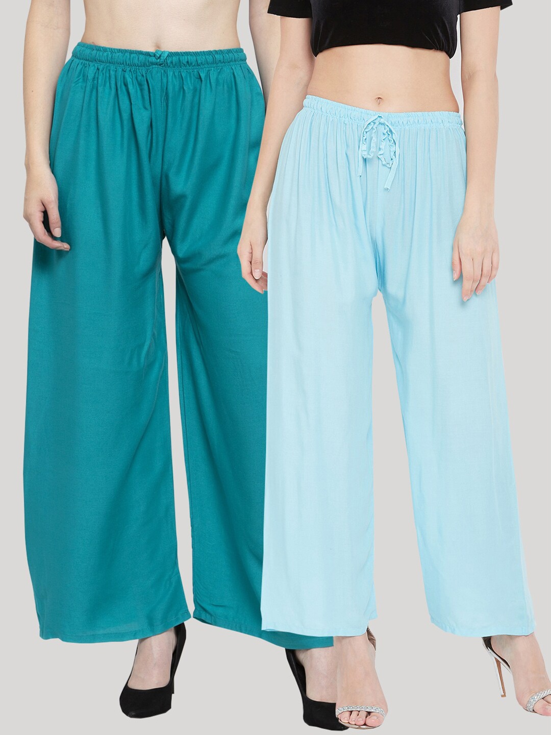 Clora Creation Women Pack of 2 Blue Knitted Palazzos