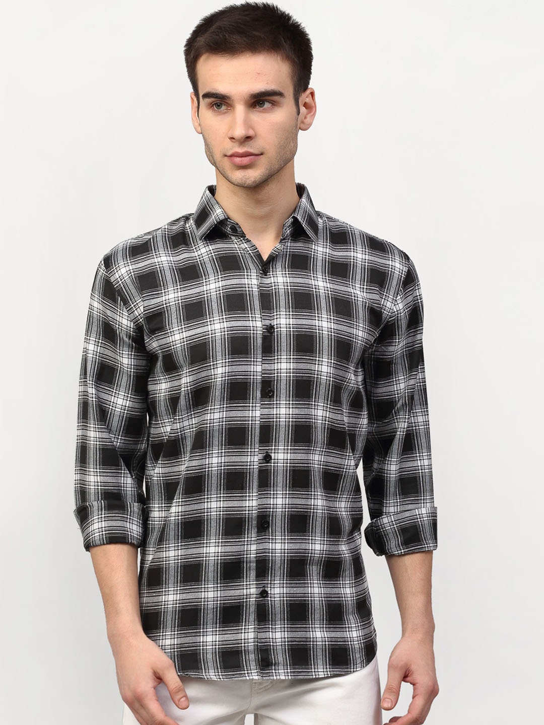 

JAINISH Men Black & White Regular Fit Checked Casual Shirt