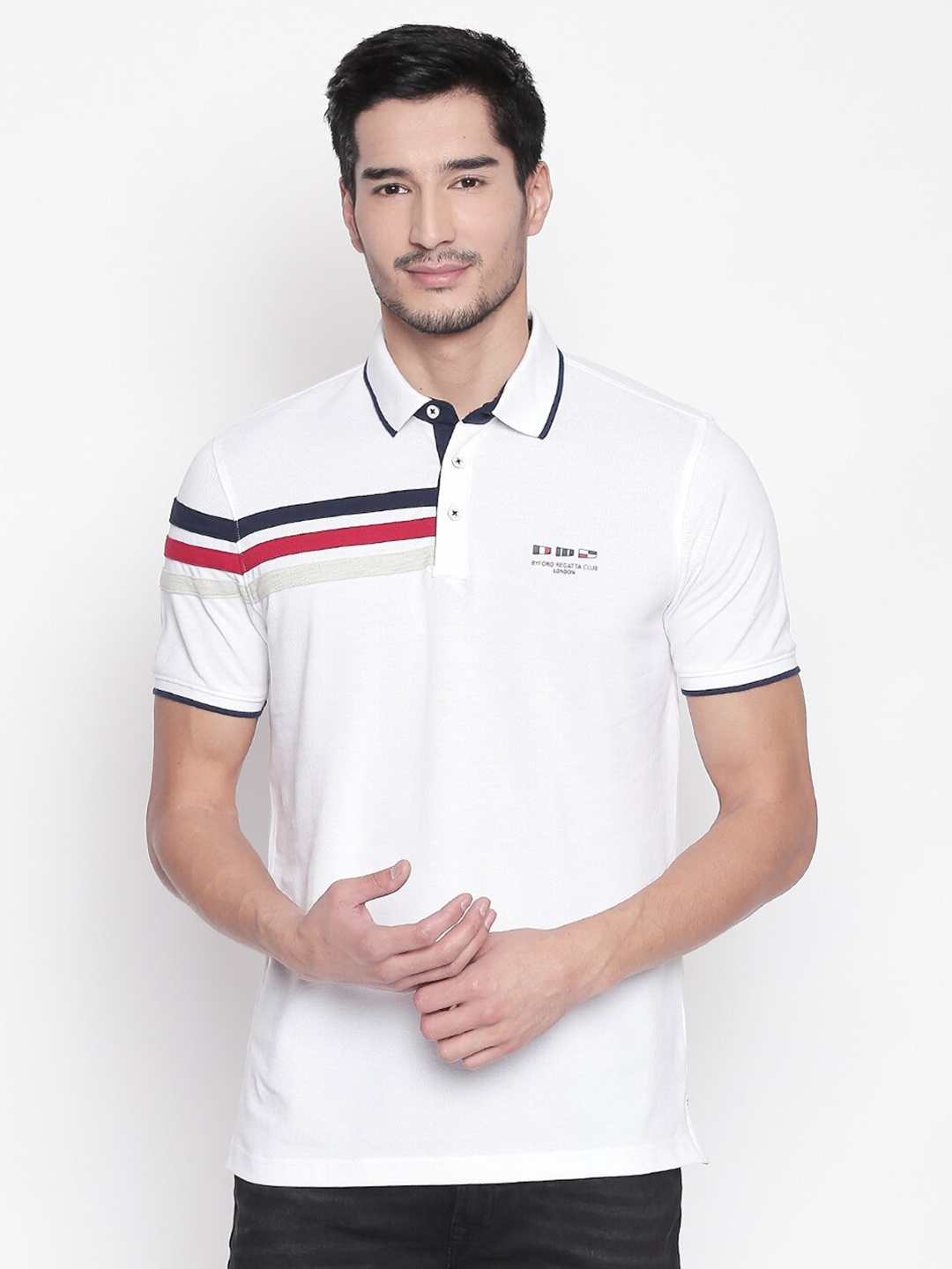 

BYFORD by Pantaloons Men White Polo Collar Applique Slim Fit T-shirt