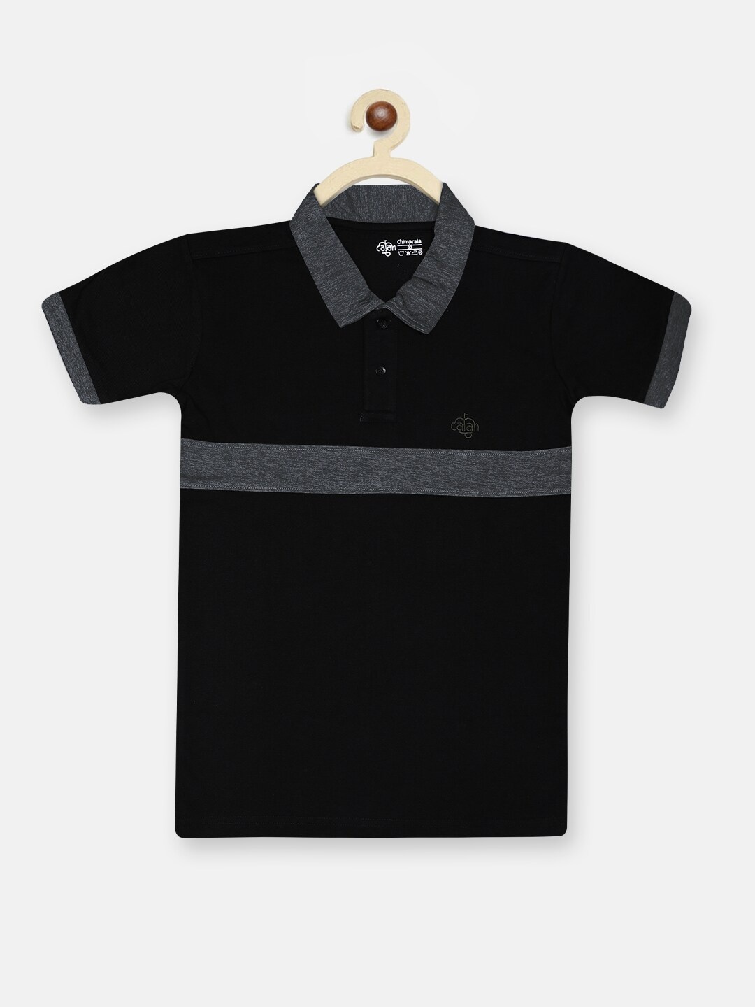 

CHIMPRALA Boys Black & Grey Polo Collar T-shirt
