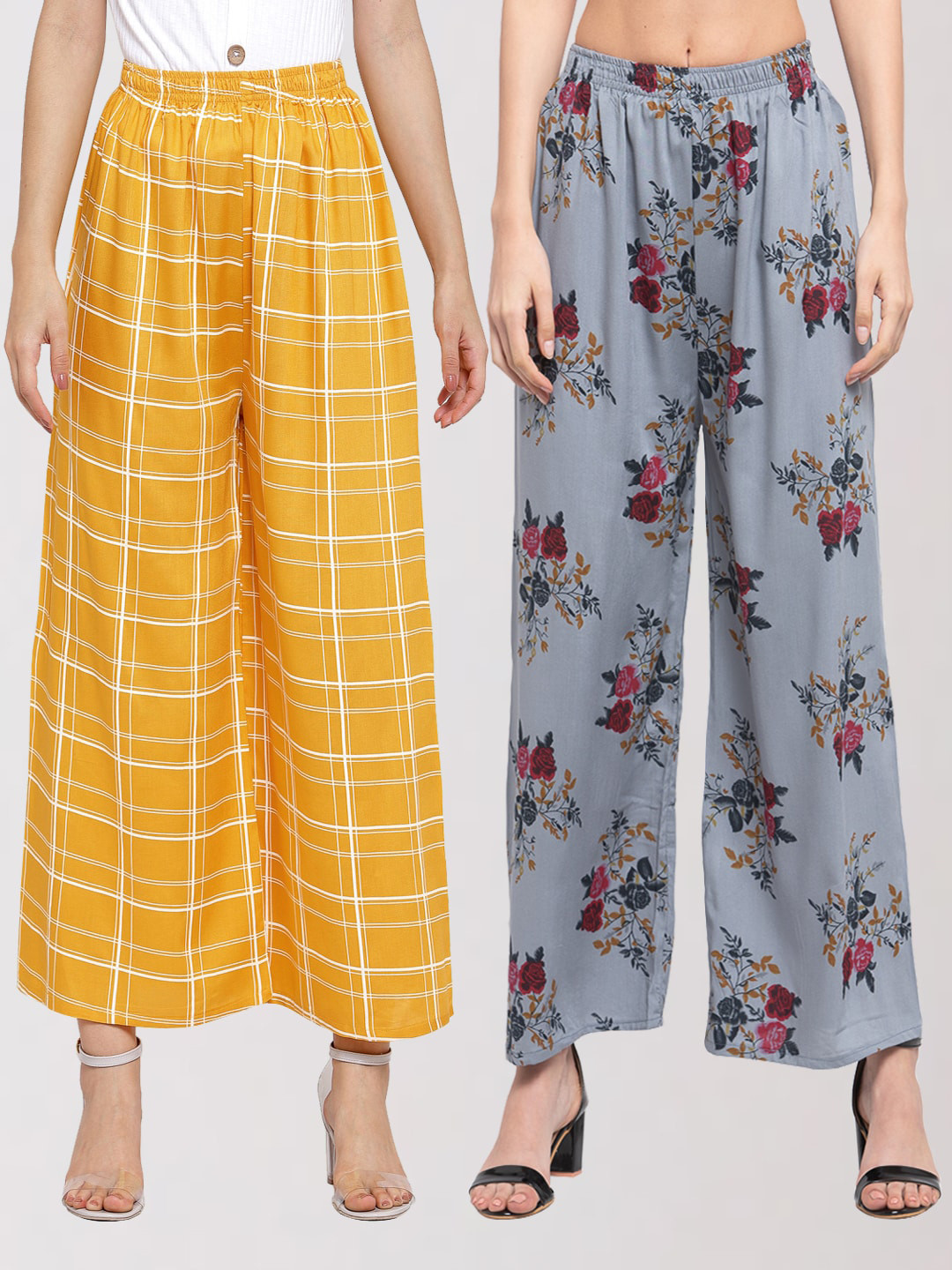 

KLOTTHE Women Yellow & Grey Pack of 2 Floral Printed Palazzos
