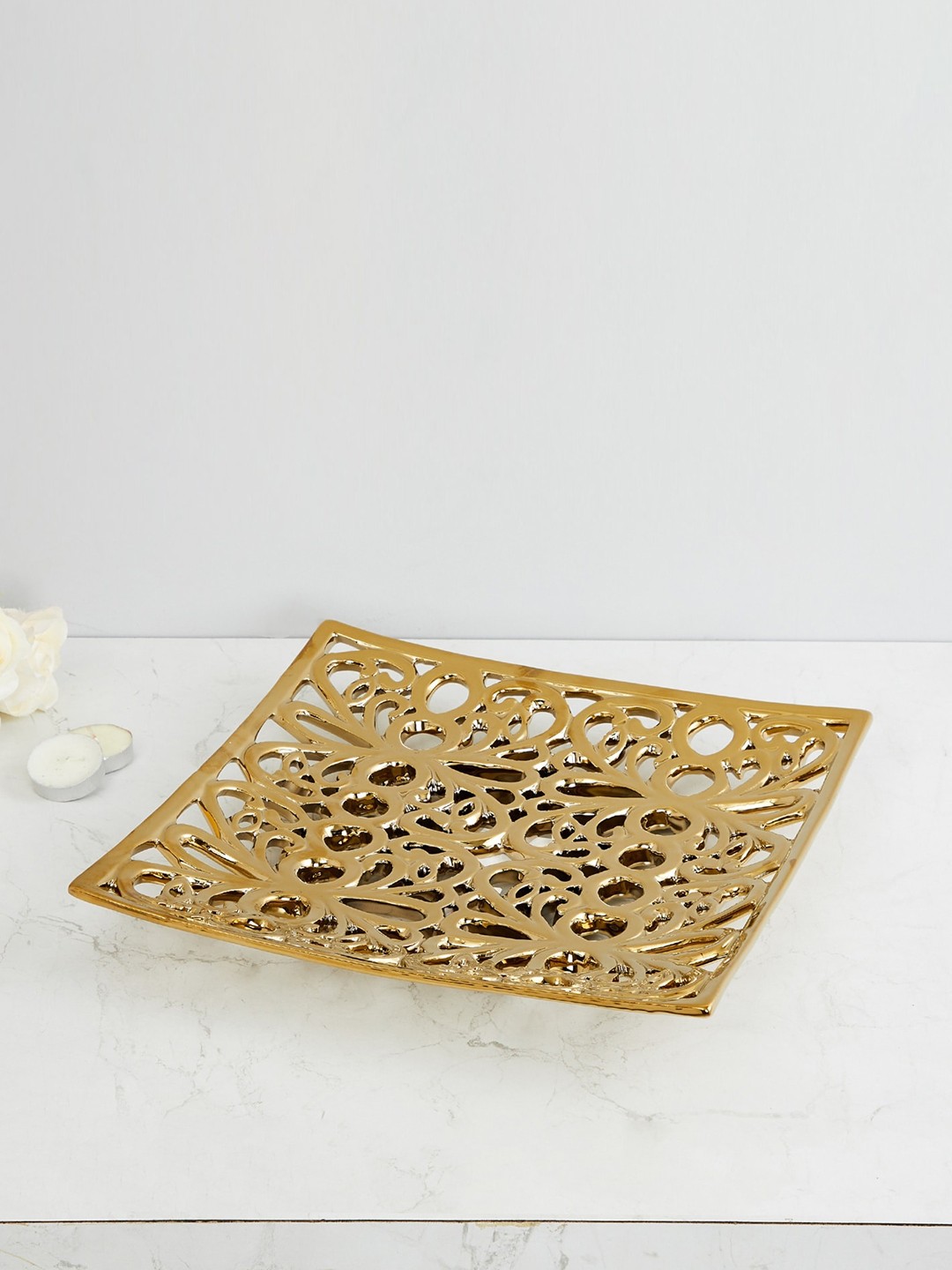 

Home Centre Gold-Toned Stellar Celestial Carved Decorative Platter