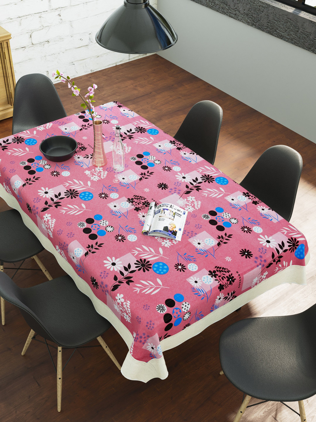 

Clasiko Pink & Black Floral Printed 6-Seater Table Cover