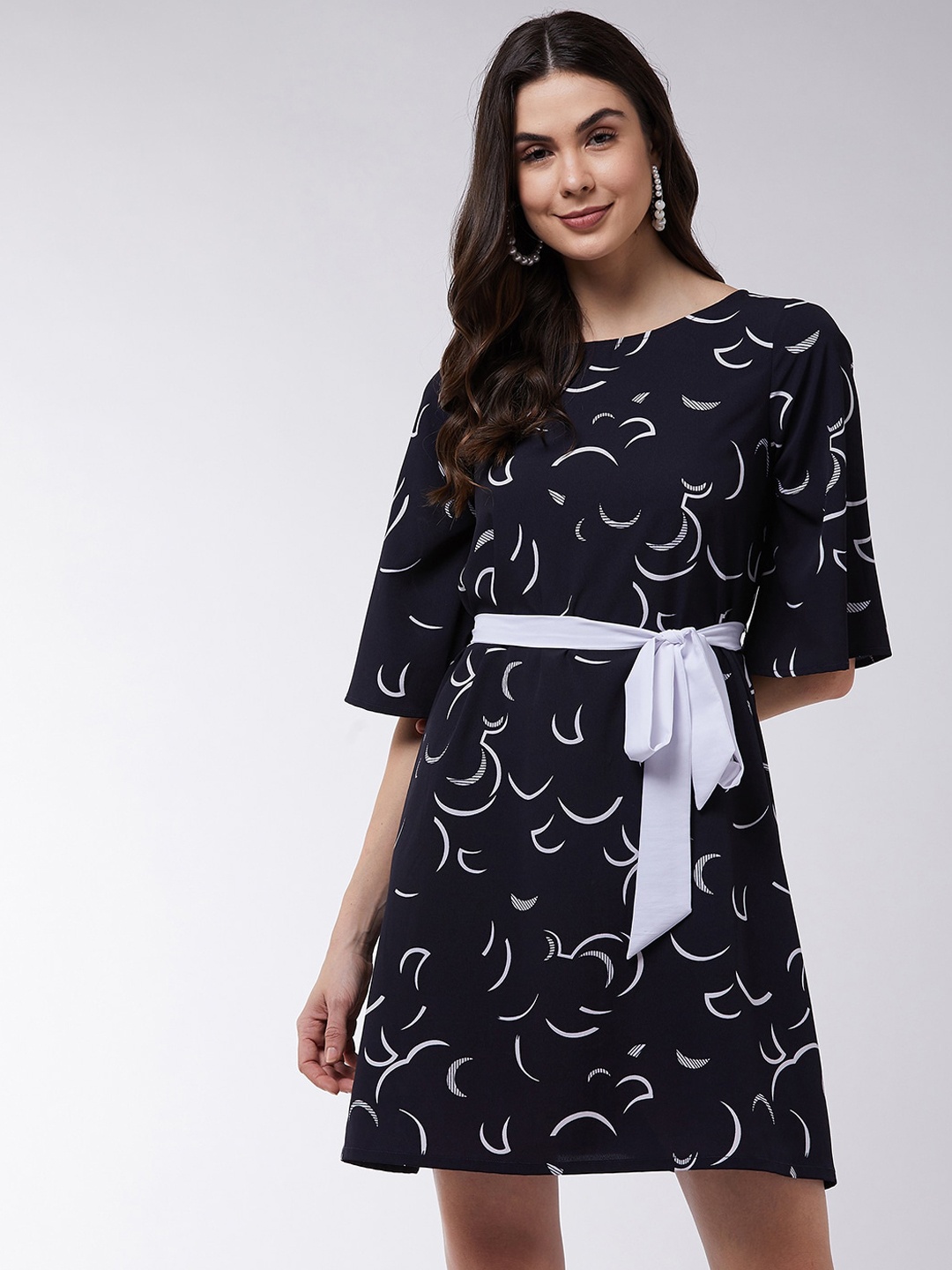 

Zima Leto Navy Blue A-Line Dress