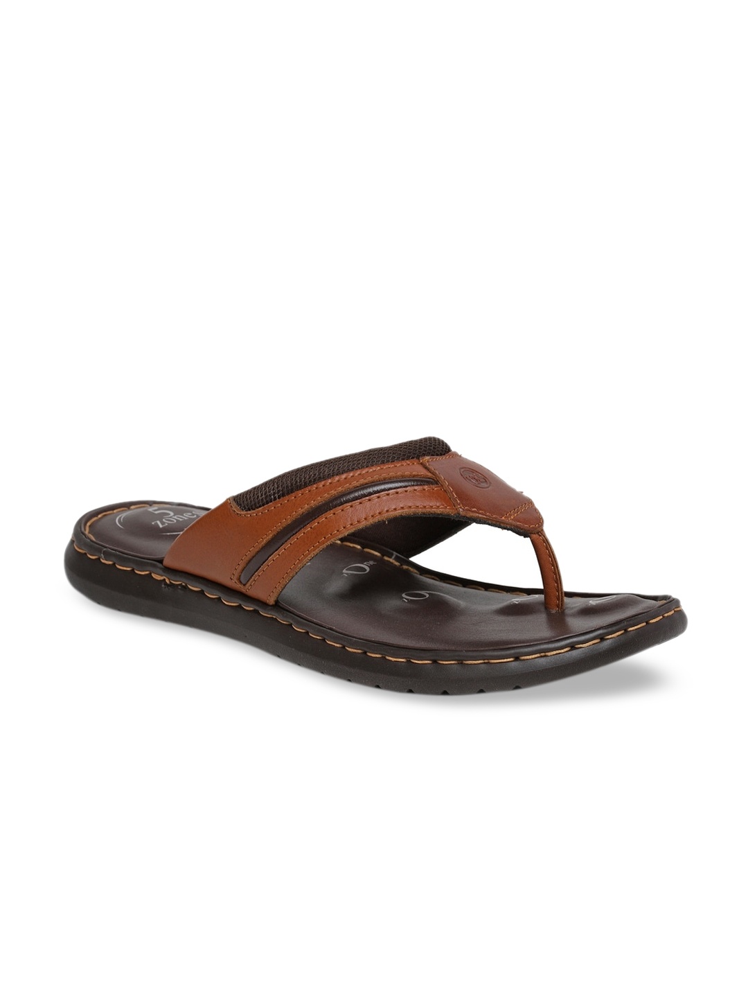 VON WELLX GERMANY Men Tan Colourblocked T-Strap Flats