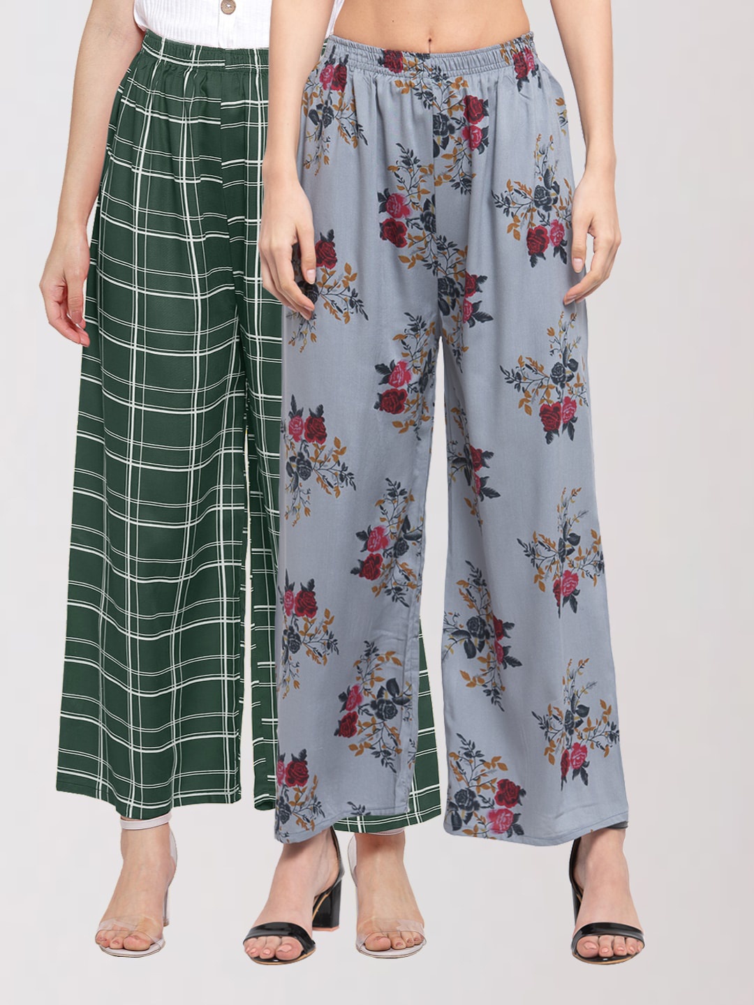 

KLOTTHE Women Grey & Green 2 Printed Palazzos