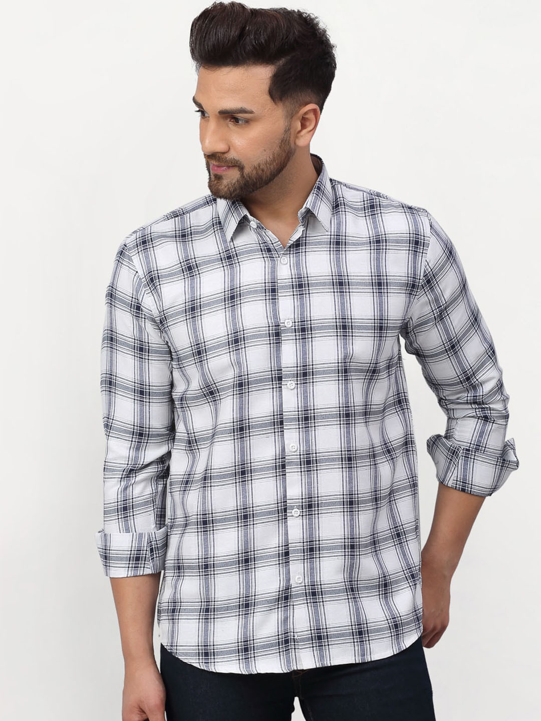 

JAINISH Men White & Black Checked Regular Fit Casual Shirt
