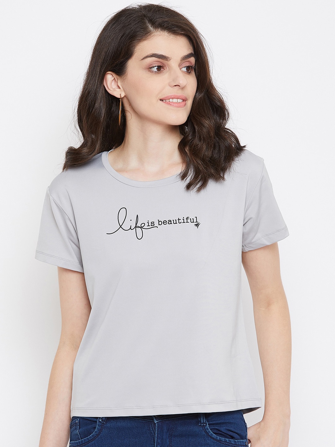 

NEVA Grey Printed Cotton Regular Top