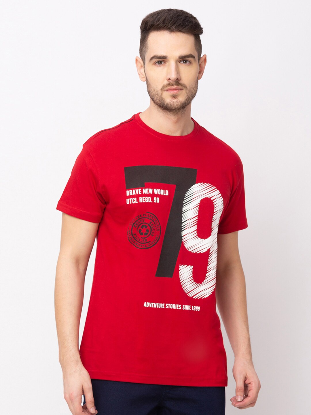 

Globus Men Red Typography Printed T-shirt